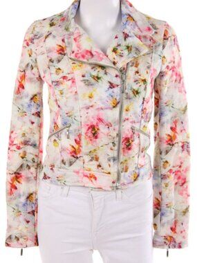 Zara Collection Floral Moto Jacket With Zipper Details